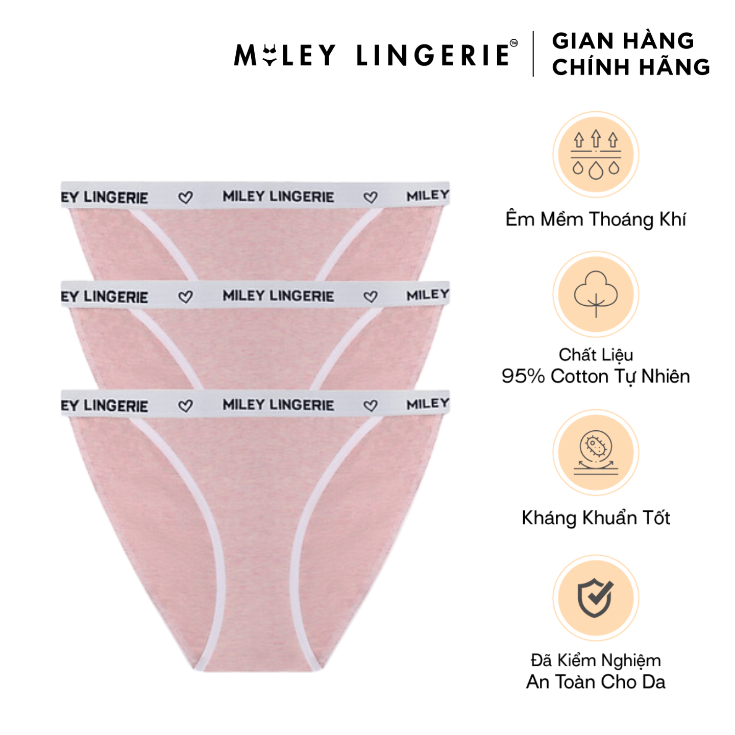 Combo 3 Quần Lót Nữ High-Cut Màu Hồng Lưng Logo Miley Lingerie - FCS1214