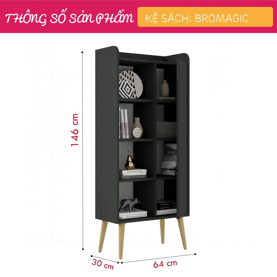 Kệ sách, kệ trang trí gỗ hiện đại SMLIFE Bromagic | Gỗ MDF dày 17mm chống ẩm | D64xR30xC146cm