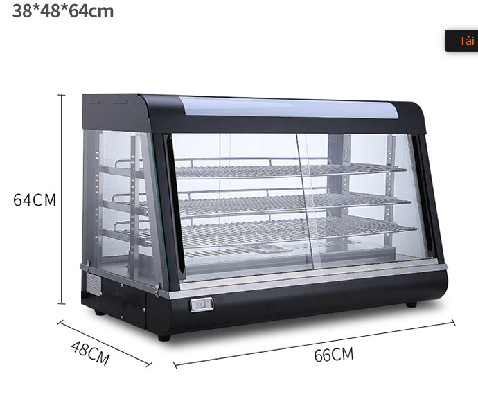 Tủ giữ nóng trưng bày thực phẩm loại 3 khay kính vuông BV-601