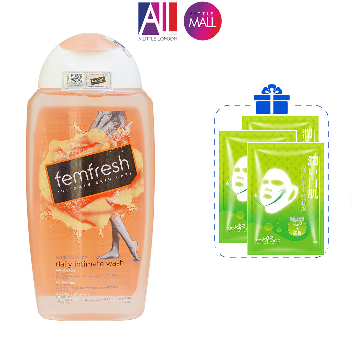 Dung dịch vệ sinh phụ nữ Femfresh 250ml TẶNG 3 mặt nạ Sexylook (Nhập Khẩu)