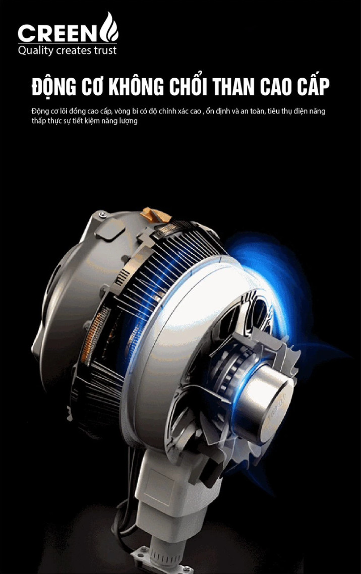 Quạt Tuần Hoàn CREEN CR-FSM50-DC Điều Khiển Giọng Nói,12 Tốc Độ, Động Cơ DC 55W, Hàng Chính Hãng