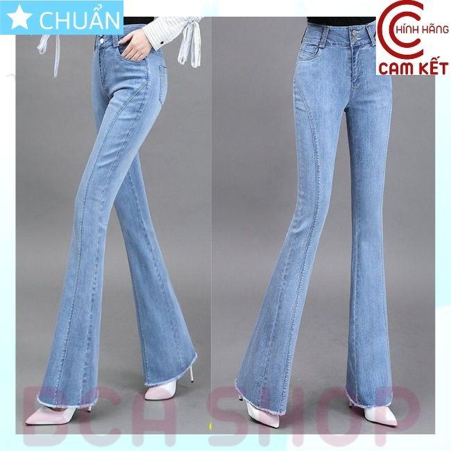 Quần jean nữ ống loe QRO69 ROSATA tại BCASHOP dáng dài, lưng cao 2 nút, phom chuẩn, chất liệu jean cao cấp - màu xanh