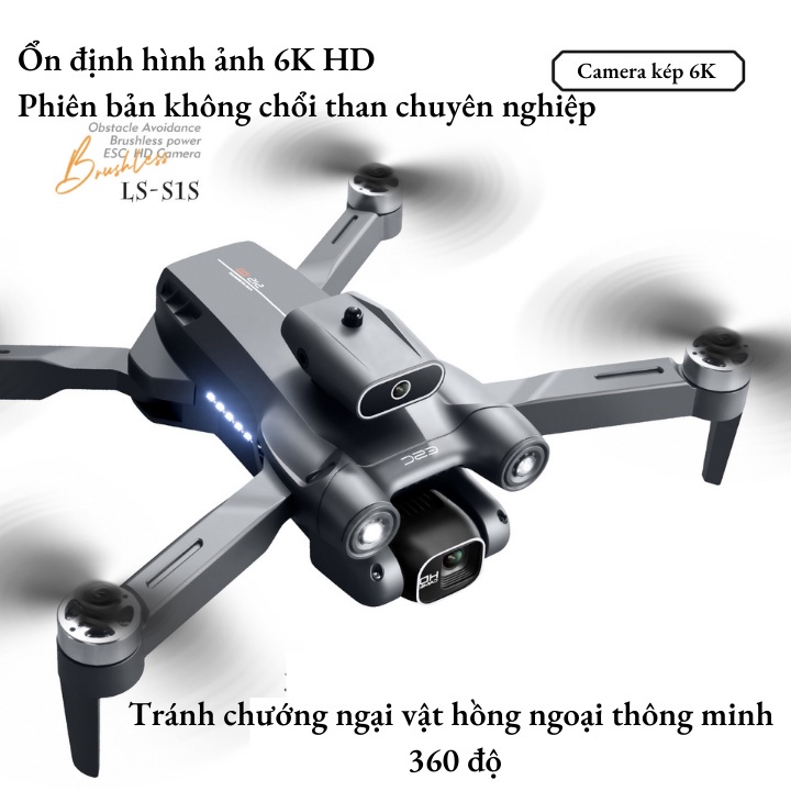 Flycam 4k Drone S1S Bay xa 2km LSRC-S1S - 2023, Máy bay không người lái RC mới 450g 4K HD Gimbal Chống rung, Tránh chướng ngại vật 360 °, Một phím cất cánh Động cơ không chổi than