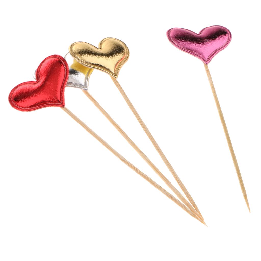 20 Pieces Toothpick Leather Heart Cupcake Picks Birthday Topper