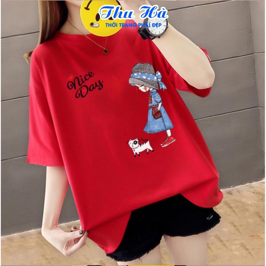 Áo thun form rộng tay lỡ áo phông unisex Thu Hà chất liệu thun cotton in chữ Nice Day