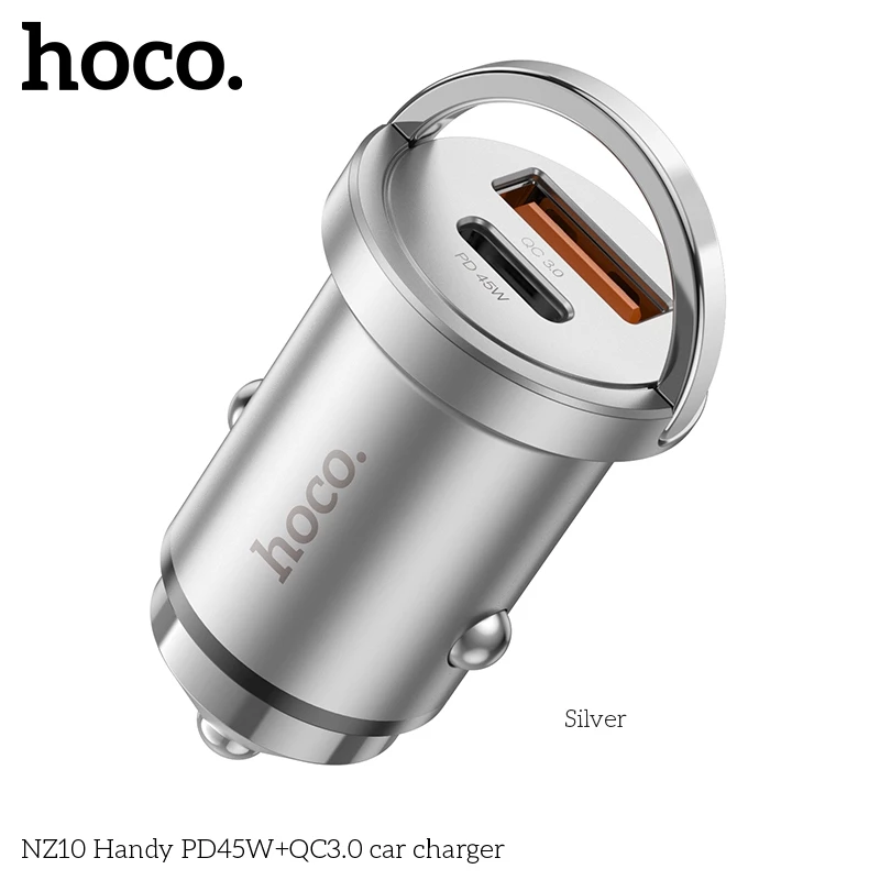 Tẩu sạc 45W 2 cổng (Type C + USB) sạc nhanh cho điện thoại Samsung/ iP/ Xiaomi Hoco NZ10 _ Hàng chính hãng