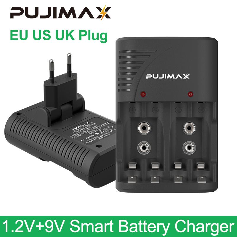 Pujimax Universal Pin sạc UK US EU plug với đèn LED cho pin sạc 9V và 1,2V AA/AAA màu pin sạc lại: màu trắng