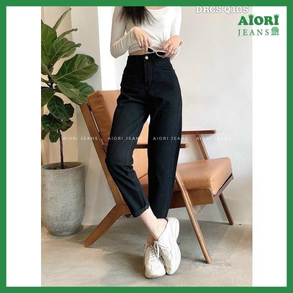 Quần Jeans Nữ, Quần Baggy Jeans Lưng Cao Baggy Bò Trơn Lai Tua Màu Đen Phong Cách Thời Trang_ Mã 5013