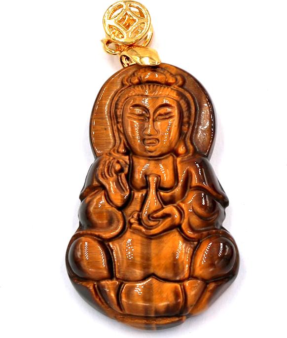 Mặt Phật Quan âm bồ tát đá mắt hổ 3.8cm kèm hộp nhung