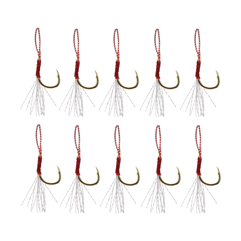 10pcs Fishing Assist Jig Hook Live Baits Hooks with Braid Lines Gold 12