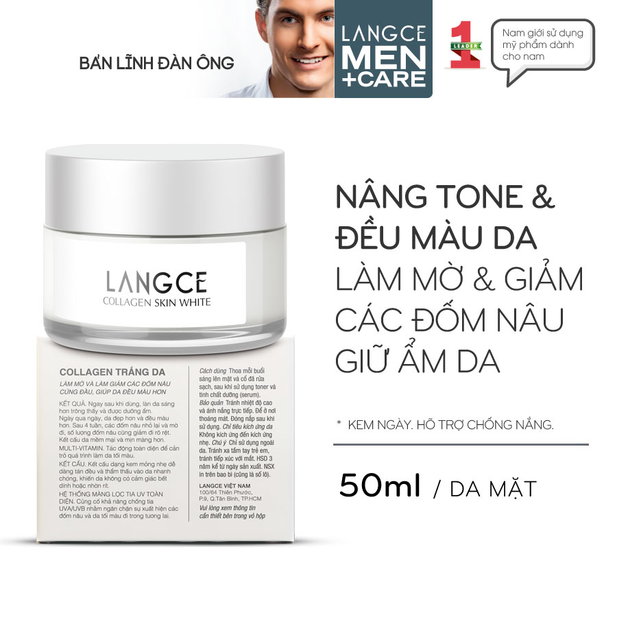 COLLAGEN WHITE PERFECT TRẮNG DA GIỮ ẨM CHỐNG NẮNG SPF19 50ml - KEM NGÀY LANGCE dành cho Nam