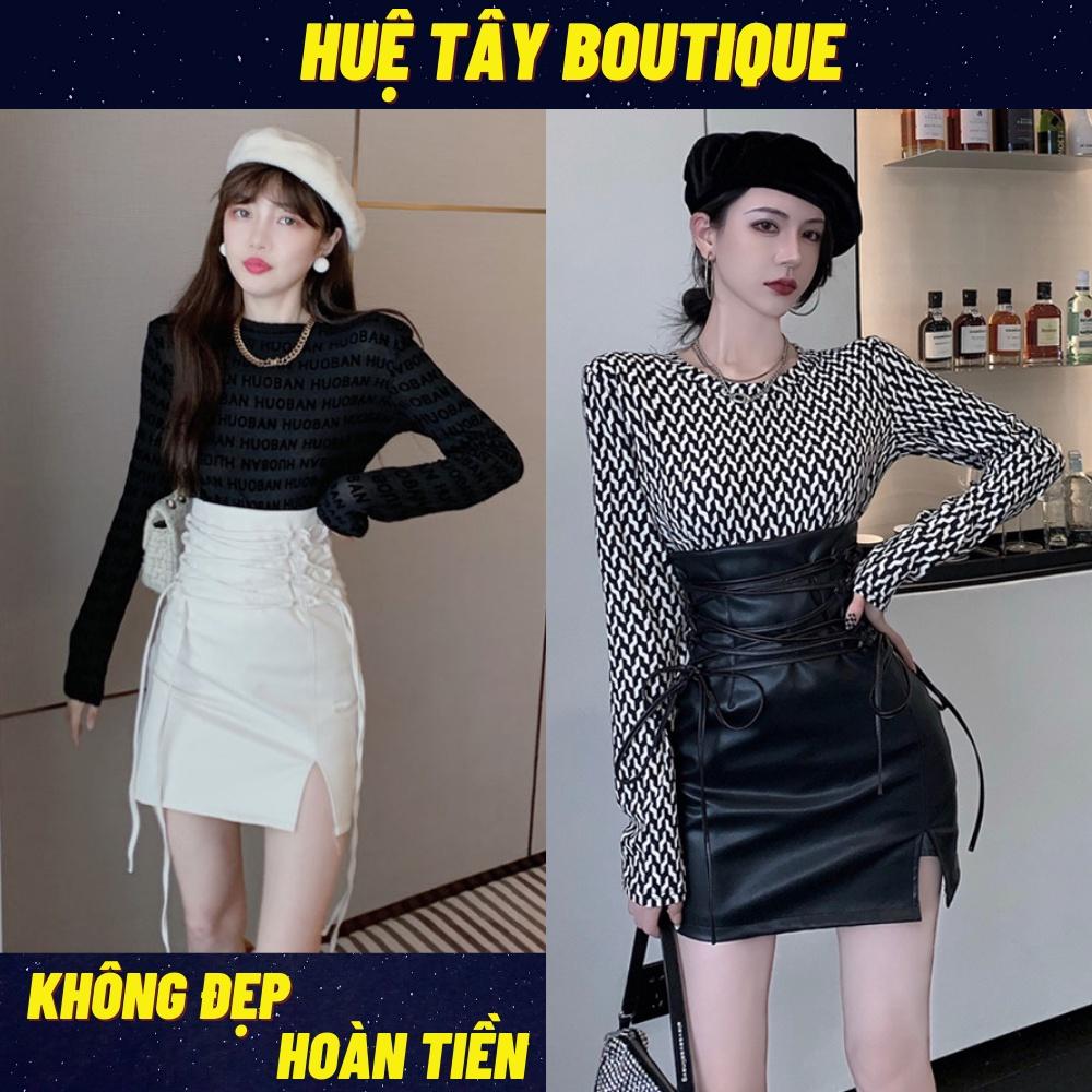 Chân váy nữ, chân váy da nữ rút dây ôm body 2 màu trắng đen size S M L SKUCV-21