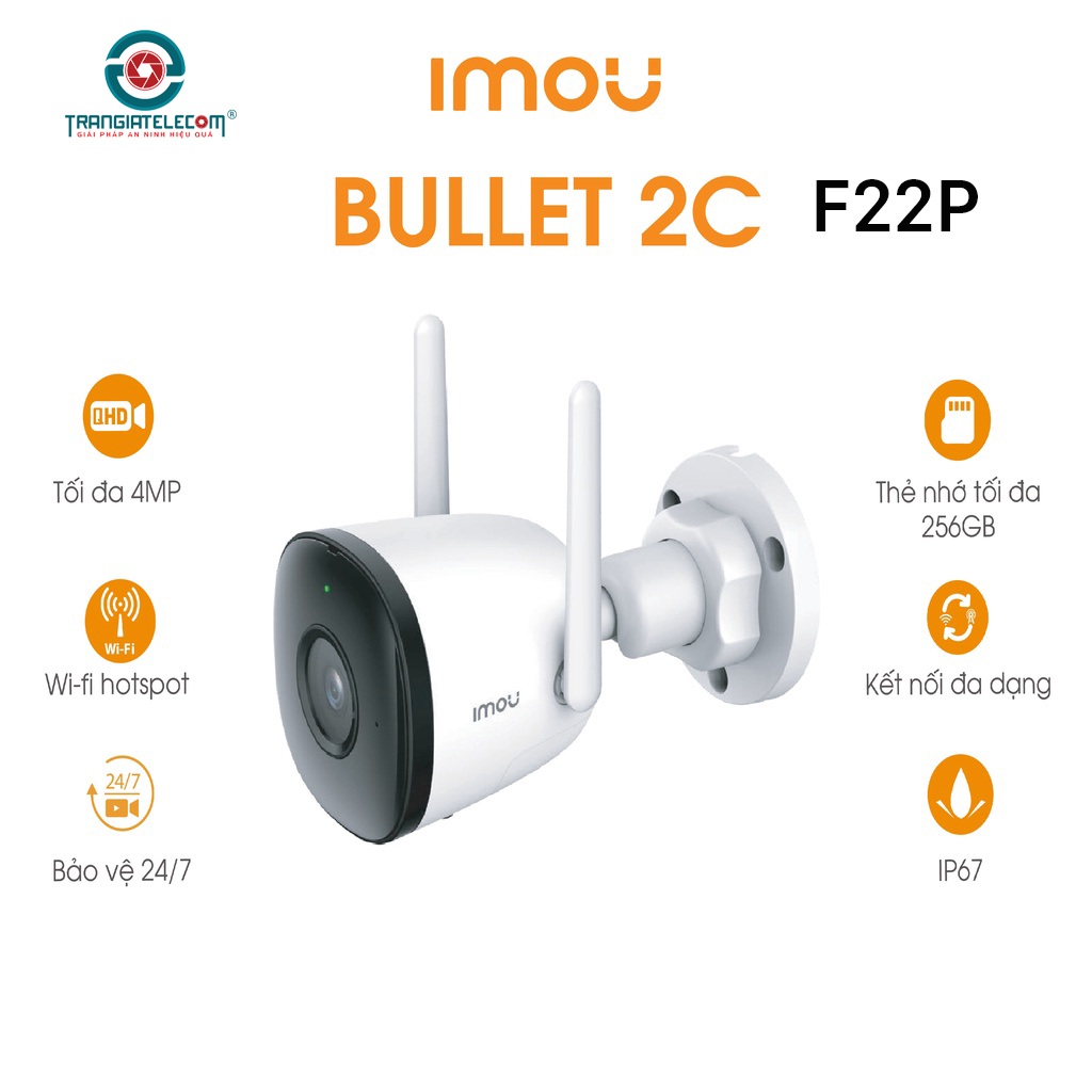 Camera ngoài trời IMOU F22P, F22FP chống nước, phát hiện chuyển động - Hàng chính hãng