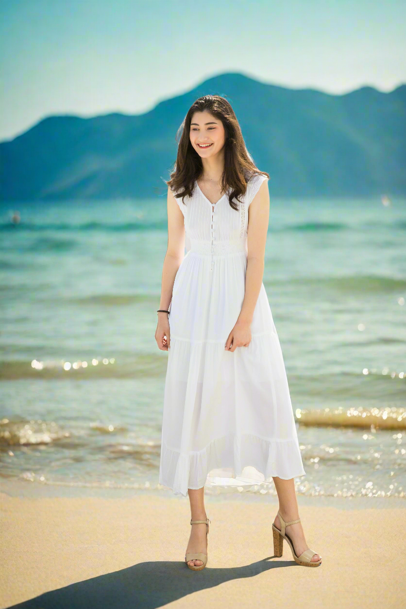 Đầm Maxi Trắng Cotton Dài Đi Biển Du Lịch Resorts Tiên DRE066 Thời trang Hity