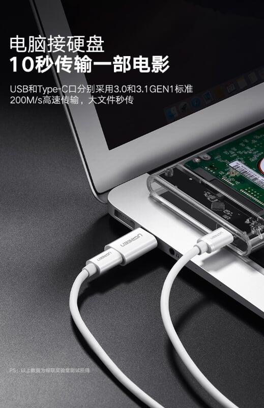 Ugreen UG40932US204TK Màu Trắng Đầu chuyển đổi USB 3.0 dương sang TYPE C 3.1 âm - HÀNG CHÍNH HÃNG