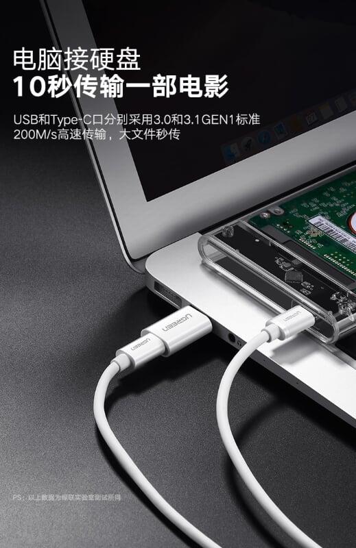 Ugreen UG40932US204TK Màu Trắng Đầu chuyển đổi USB 3.0 dương sang TYPE C 3.1 âm - HÀNG CHÍNH HÃNG