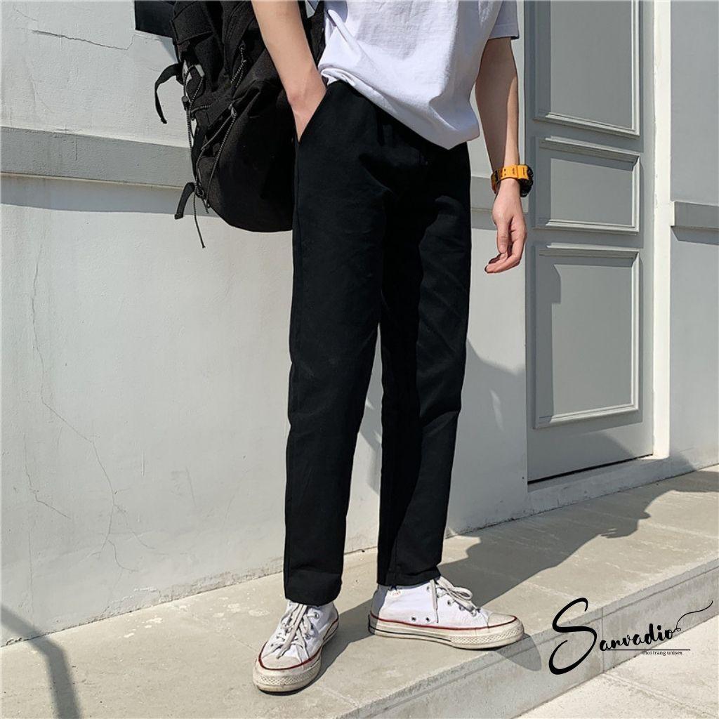 Quần baggy kaki nam SANVADIO hàn quốc Ống Suông Unisex - Kiểu quần kaki đen và be