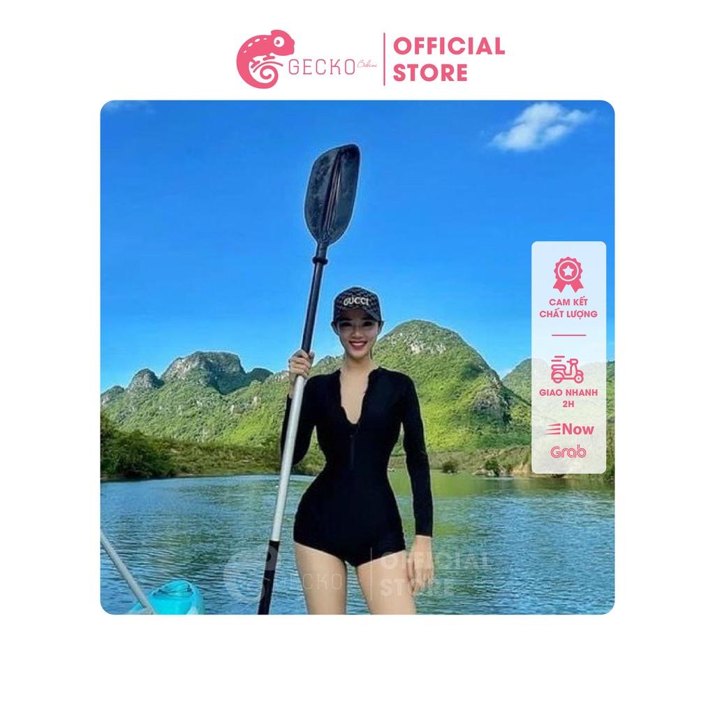 Bikini Đồ Bơi 1 Mảnh Nữ Có Tay Khóa Kéo Màu Đen Kín Đáo Quần Đùi GK0153 (Tay Ngắn, Tay Dài, Ảnh Thật)