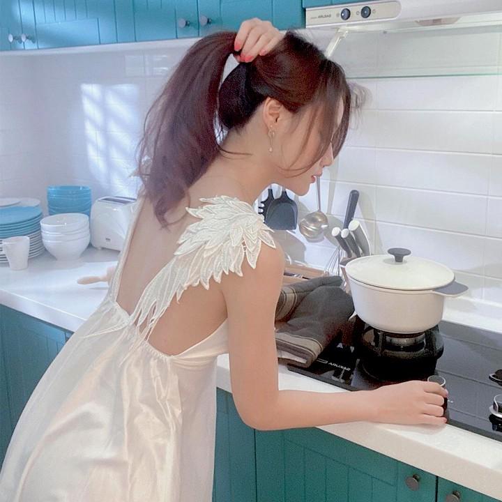 Váy ngủ sexy hai dây đầm ngủ đôi cánh thiên thần màu trắng gợi cảm siêu hot
