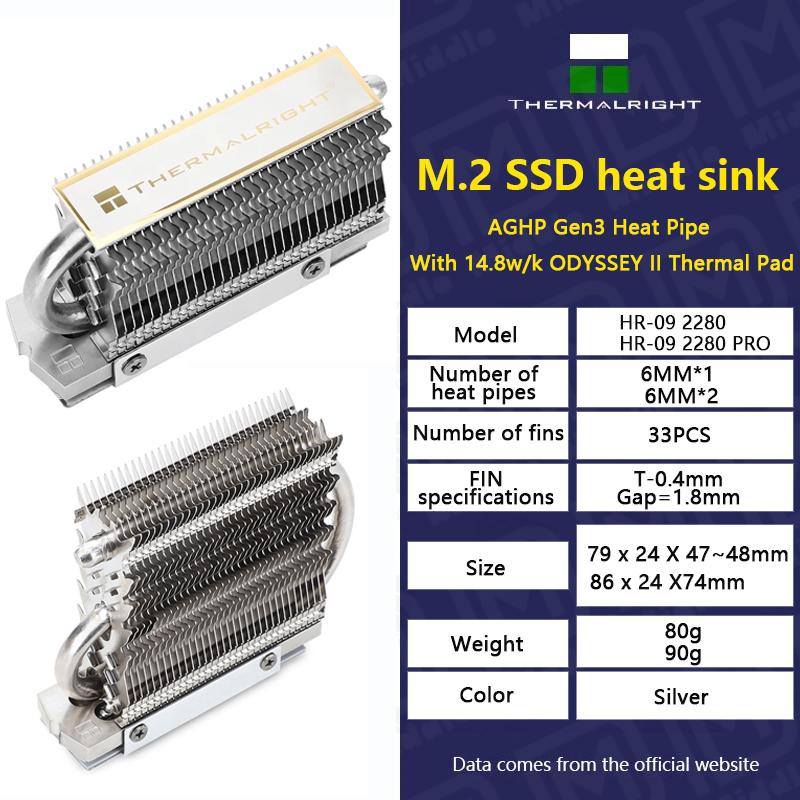 Thermalright HR-09 2280/HR-09 2280 PRO M.2 Ổ cứng thể rắn Bộ tản nhiệt ống dẫn nhiệt AGHP Bộ làm mát SSD Mạ điện hoàn toàn