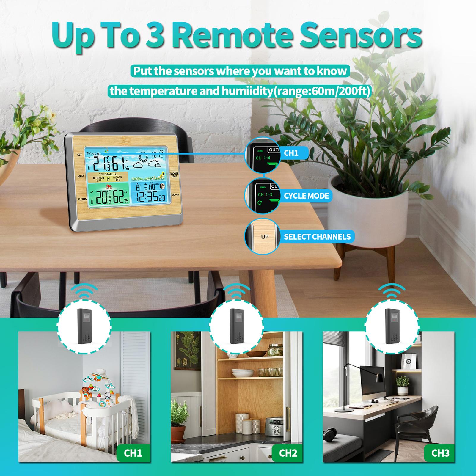 Bộ điều khiển xem thời tiết Không dây trong nhà kiêm Nhiệt kế ngoài trời Đèn LED Màn hình 4 mức Độ sáng