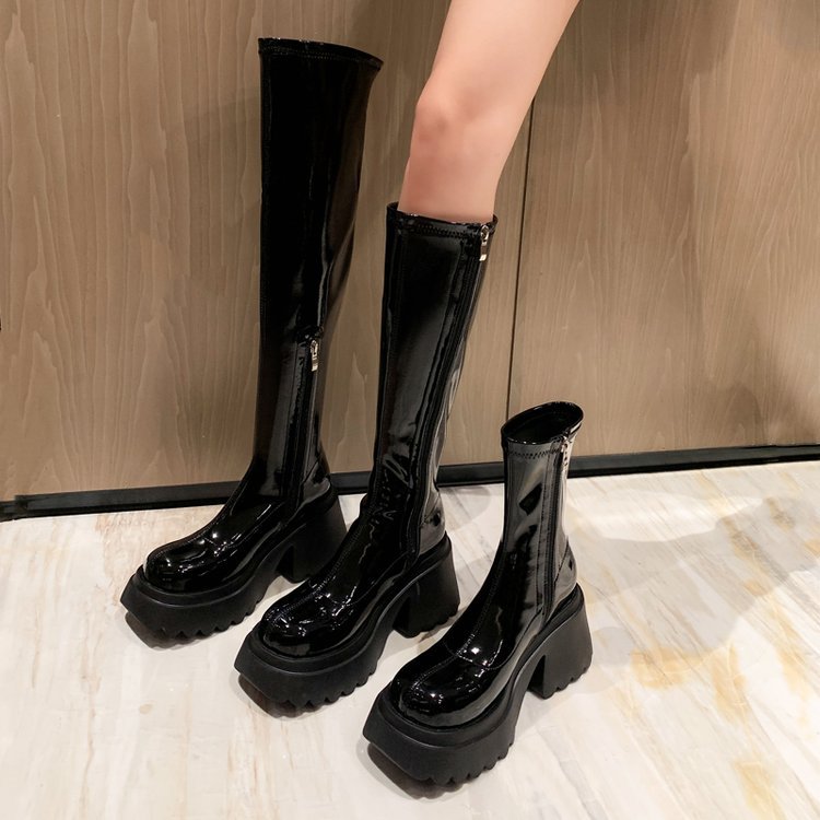Giày boot nữ ống cao QUA GỐI GCC130 và DƯỚI GỐI GCC128 đế dầy 8CM BẢN TO cá tính