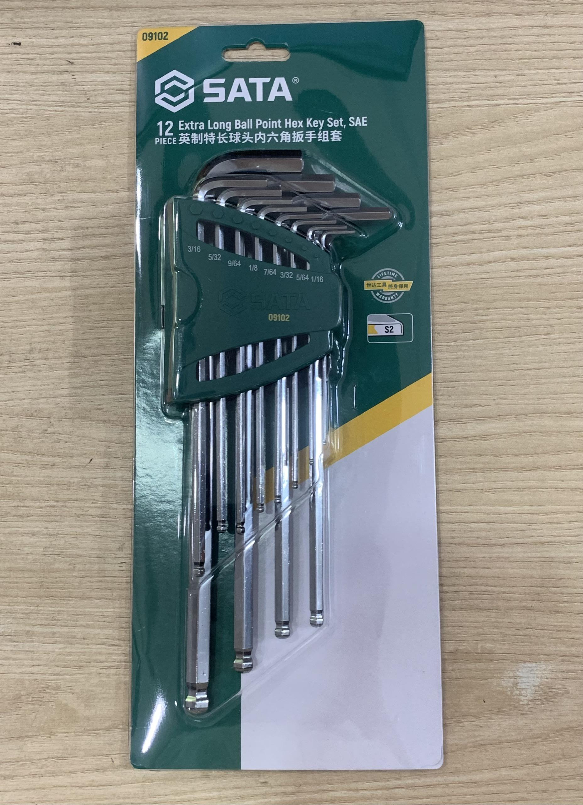 Bộ lục giác đầu bi 12 cái tay dài SATA 09102 hệ inch