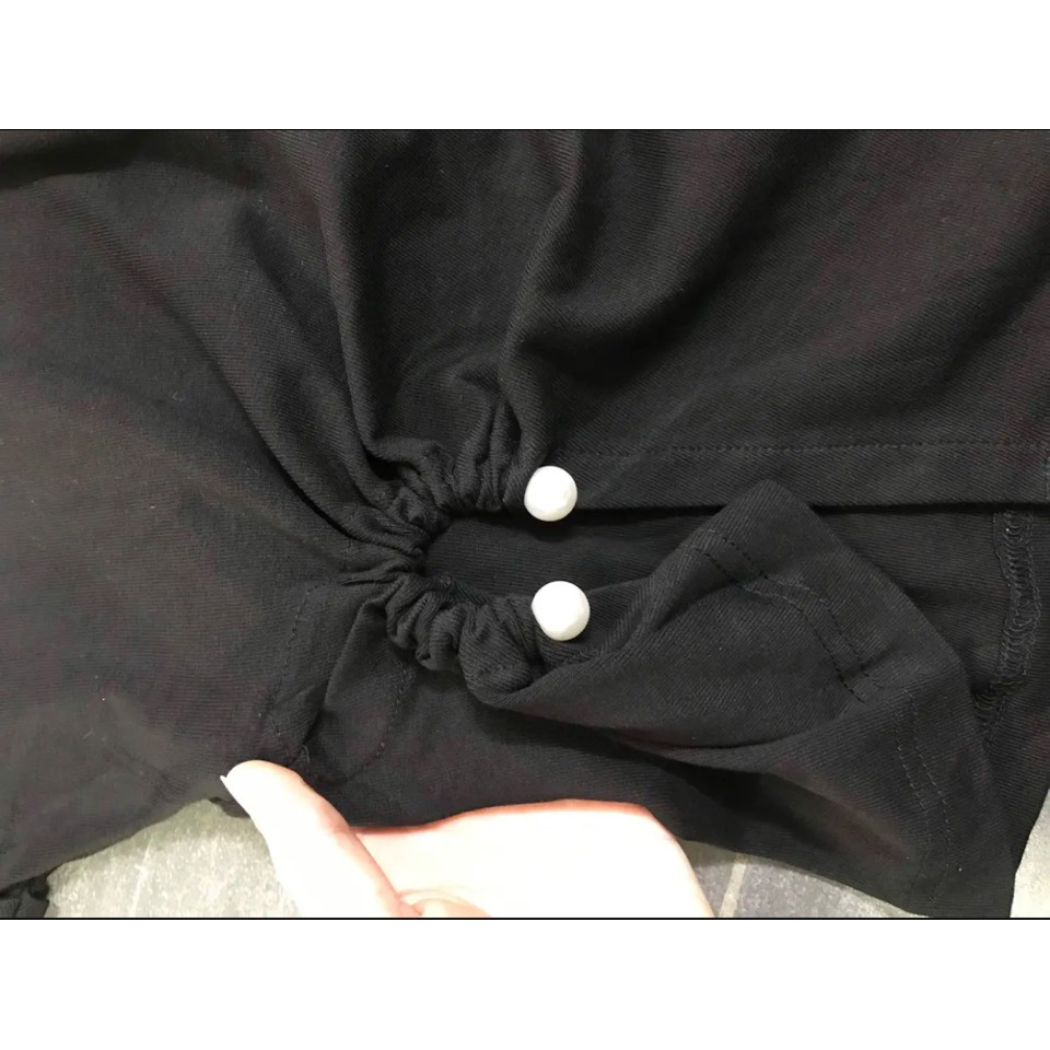 [có BIG SIZE] áo thun tay hến nhún eo mix ngọc điệu đà tạo eo thon, mẫu mới vải cotton co dãn 4 chiều