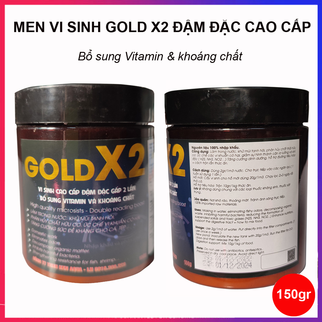 Men vi sinh Gold x2 150GR đậm đặc cao cấp, bổ sung Vitamin và khoáng chất, làm trong nước, khử tanh, phân hủy thức ăn dư thừa bể cá