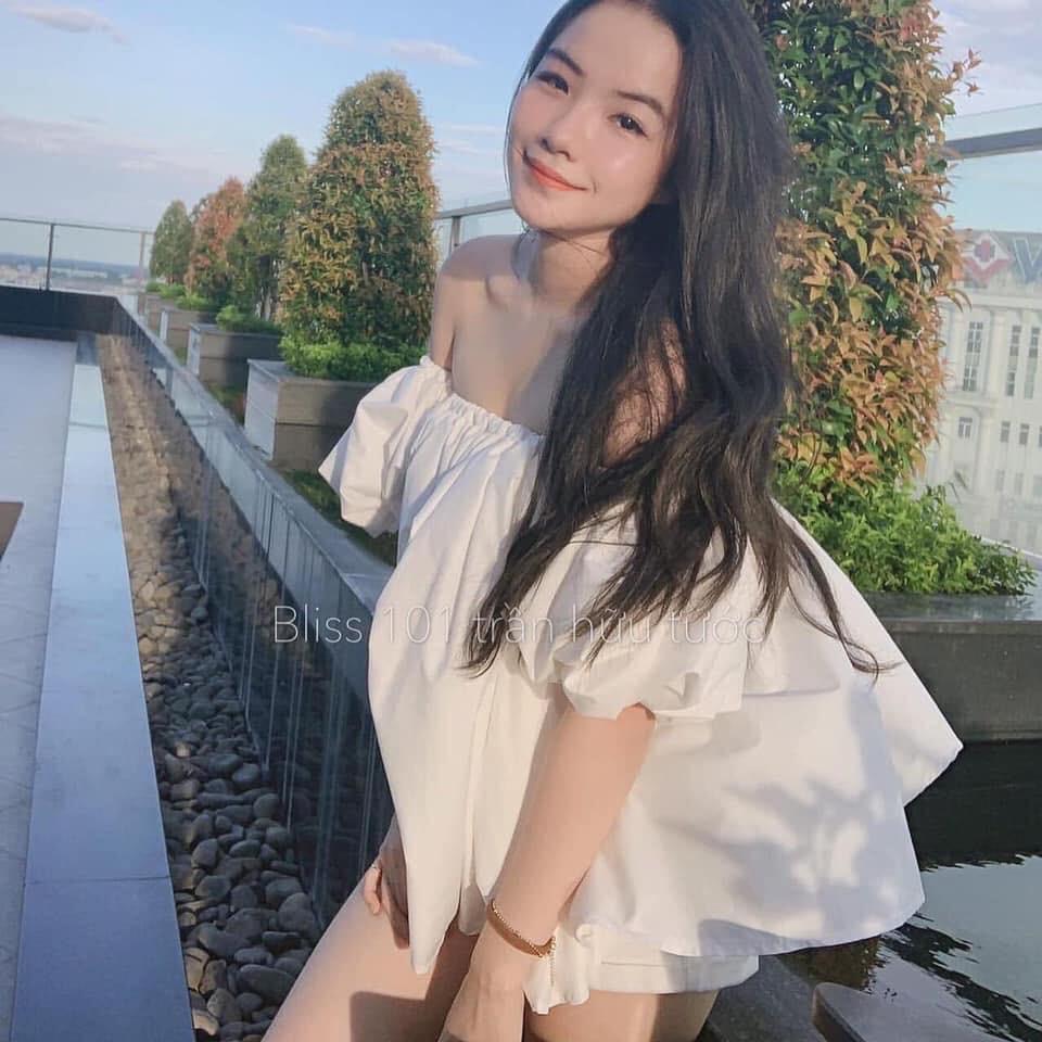Áo tay phồng trễ vai bánh bèo hở lưng thun dáng ngắn bo chun tiểu thư nữ HOT