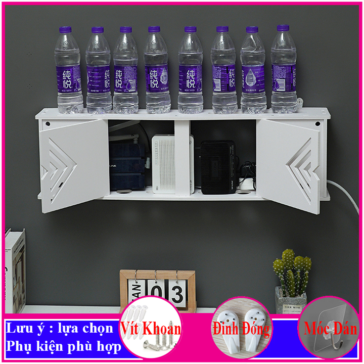 Kệ treo tường trang trí không cần khoan, chất liệu gỗ nhựa cao cấp màu trắng, đặt modem wifi - a13