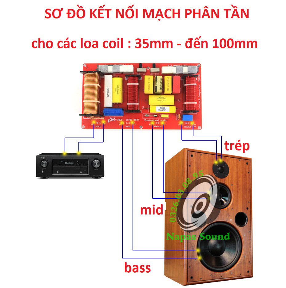 MẠCH PHÂN TẦN 3 LOA BASS TRUNG TRÉP CW3805 - LẮP CHO LOA CÔN 75 100MM - MẠCH PHÂN TẦN 3 ĐƯỜNG TIẾNG