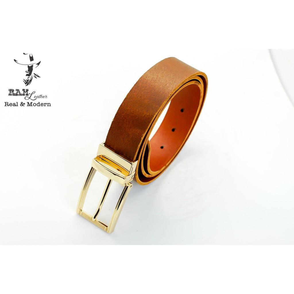 Thắt lưng nam da bò lộn cao cấp khóa vàng bền chắc - RAM Leather