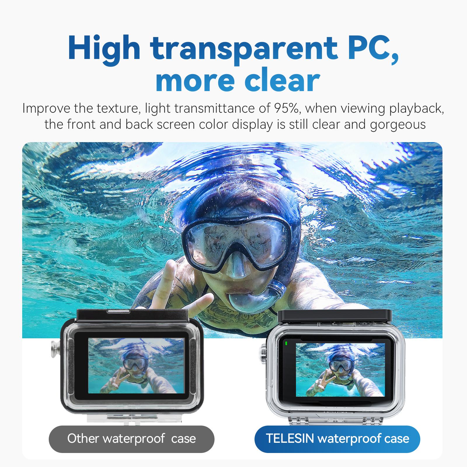 Trường hợp không thấm nước Telesin 45m cho DJI hành động 3 Nhiệt độ chìm dưới nước Trường hợp bảo vệ cường độ cao cho hành động 3