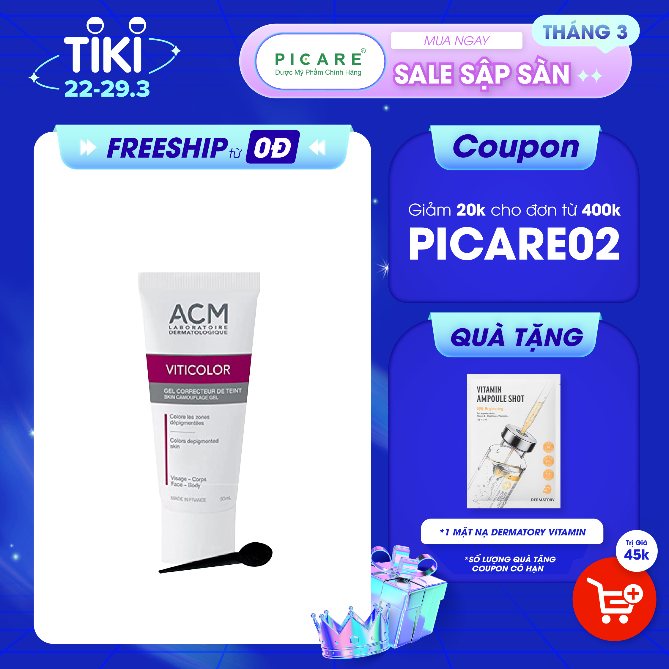 Gel Che Khuyết Điểm Chàm, Bạch Biến ACM Viticolor Skin Camouflage Gel 50ml