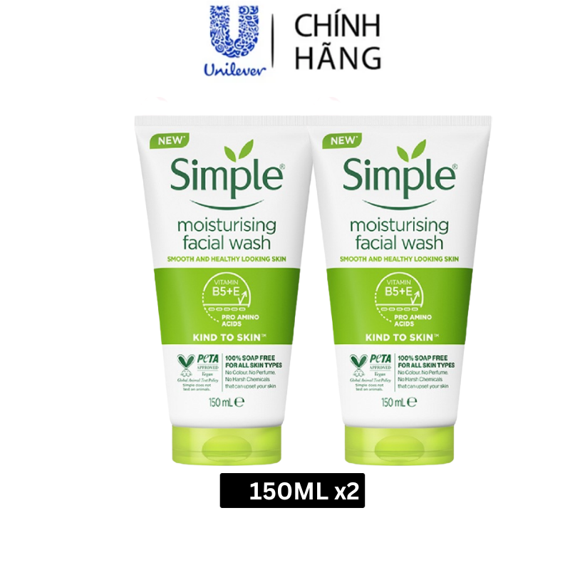 Combo 2 sữa rửa mặt Simple giúp cấp ẩm, da trông khỏe và mịn màng - cho da khô nhạy cảm 150ml