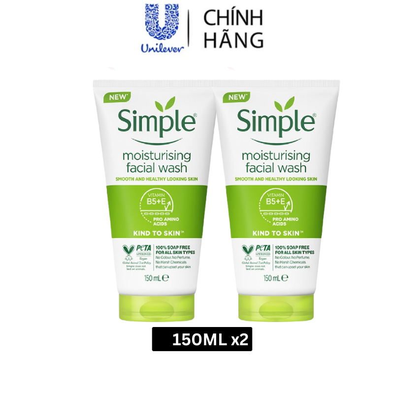 Combo 2 sữa rửa mặt Simple giúp cấp ẩm, da trông khỏe và mịn màng - cho da khô nhạy cảm 150ml [CHÍNH HÃNG ĐỘC QUYỀN] [MỚI]