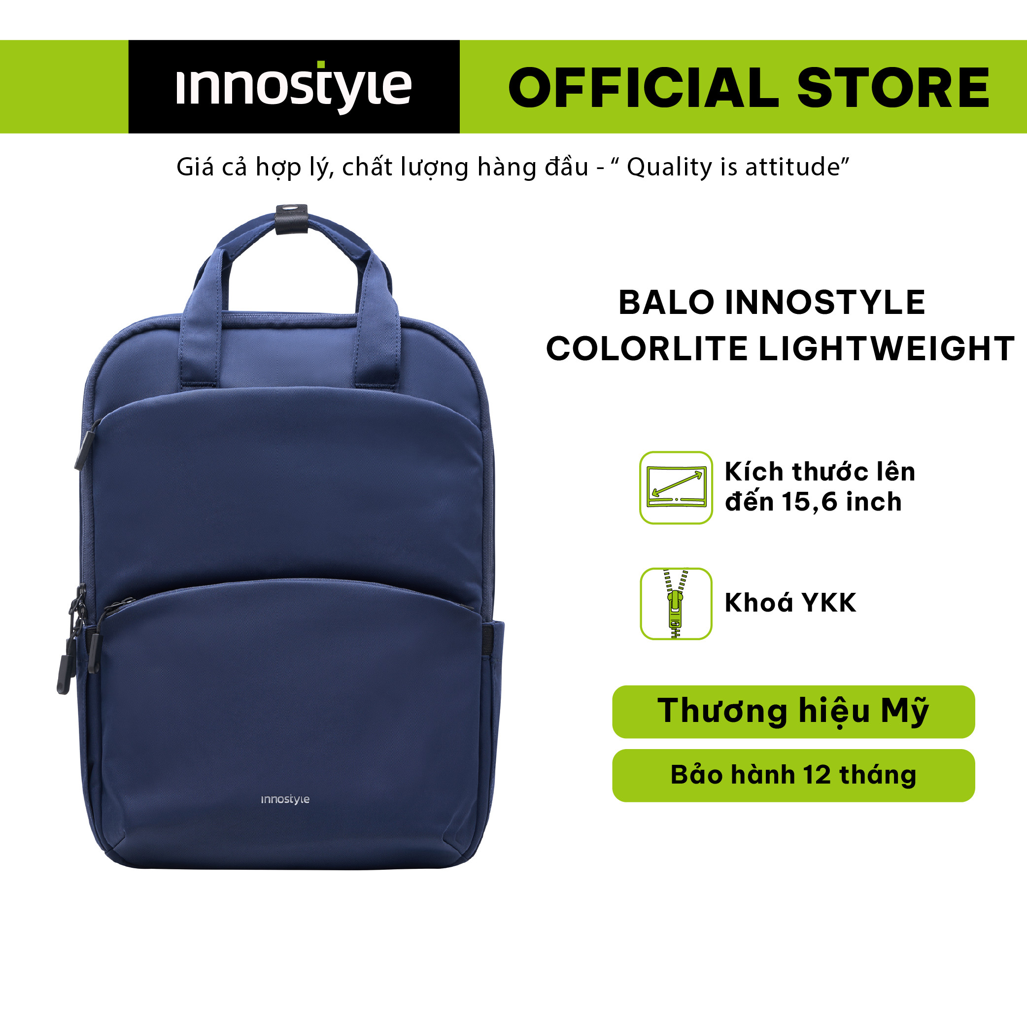 Balo Innostyle Colorlite Lightweight cho laptop 15.6 -P21- Thiết kế gọn, hàng chính hãng