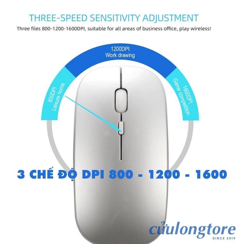 Chuột Không Dây Máy Tính Bluetooth 5.0 wireless 2.4G sạc pin mute click im lặng kết nối điện thoại chuột ko dây văn phòng đẹp sang trọng