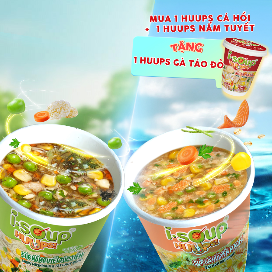 Combo ISOUP HUUPS Súp [Cá Hồi Yến Mạch + Súp Nấm Tuyết Tóc Tiên] Tặng 1 Súp Gà Táo Đỏ - Súp Ăn Liền Sấy Thăng Hoa