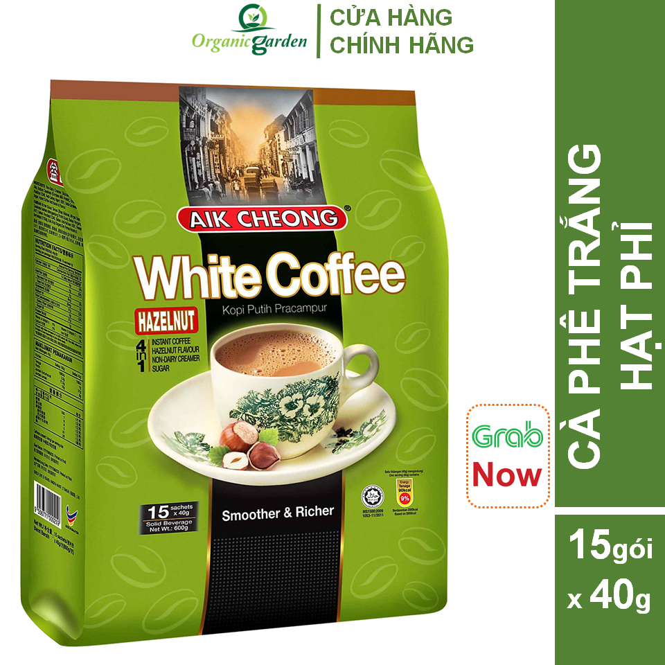 Cà Phê Trắng Hạt Phỉ 4 Trong 1 Aik Cheong Malaysia - White Coffee Hazelnut 600g (15 Gói x 40g)