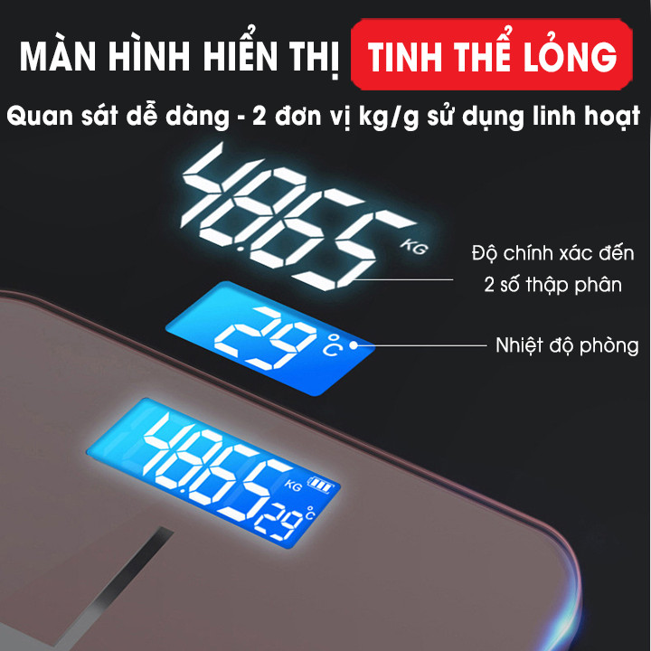 Cân điện tử sức khoẻ mặt kính tải trọng tối đa 180kg mẫu mới - màu ngẫu nhiên