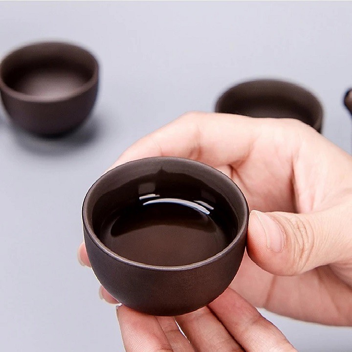 Bộ Bình Trà Tử Sa Tráng Men Mờ Có Túi Đựng Đi Du Lịch Tiện Lợi Gồm 1 Ấm Trà, 6 Tách, 1 Khay Trà