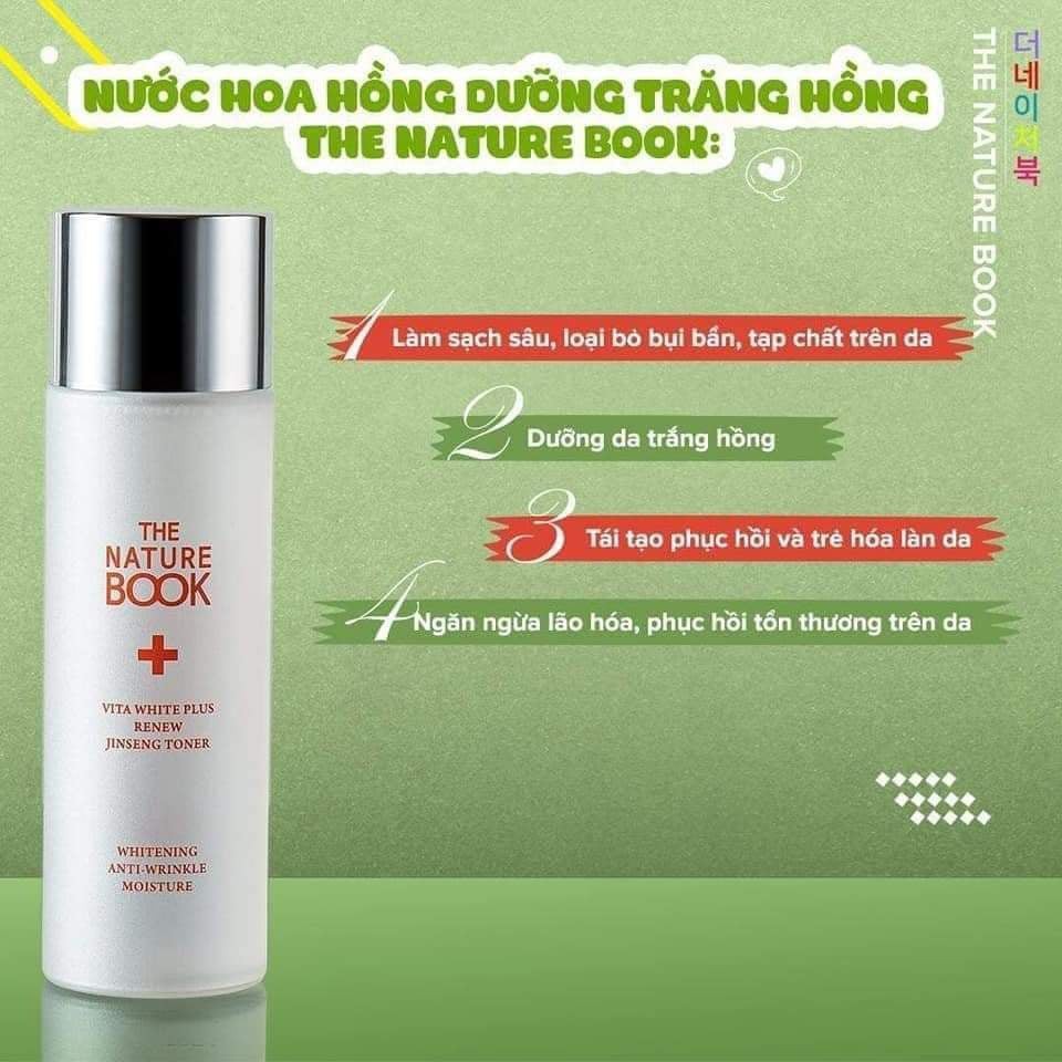 Nước hoa hồng The Nature Book dưỡng trắng hồng và tái tạo da Vita White Plus Renew Jinseng Toner 120ml