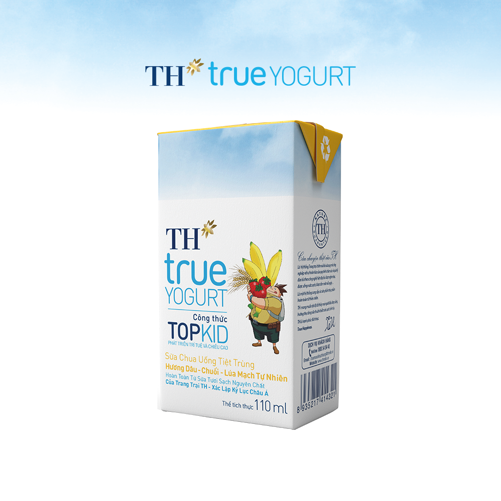 Thùng 48 hộp sữa chua uống tiệt trùng TOPKID hương dâu-chuối-lúa mạch tự nhiên TH True Yogurt 110ml (110ml x 48)