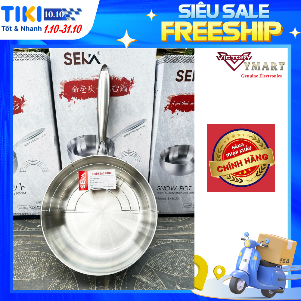 Chảo inox Nguyên Khối, Chảo Chống Dính Đáy Từ 22, 24, 26cm SEKA Nhật Bản Dùng Được Mọi Loại Bếp - Hàng Chính Hãng