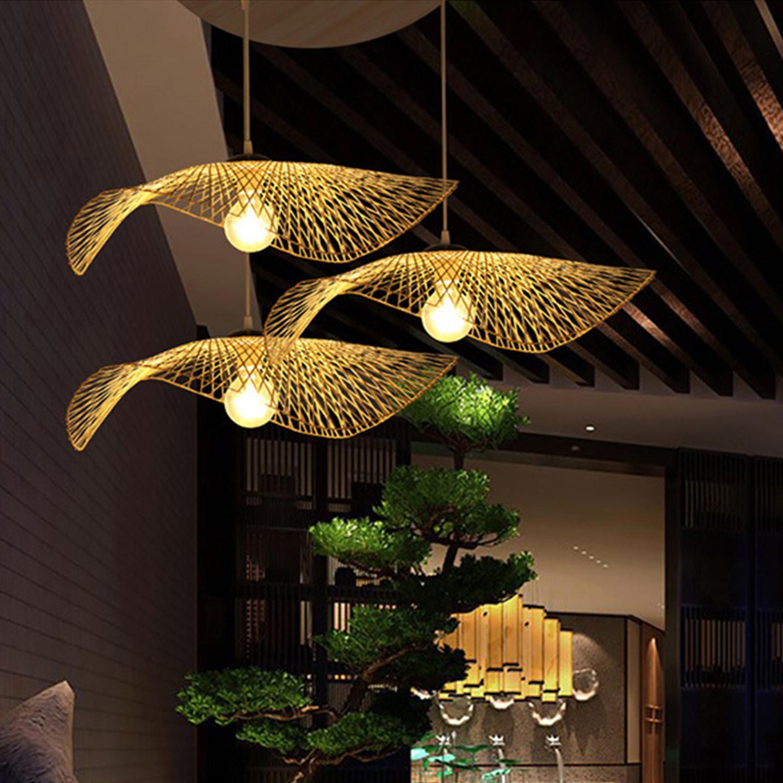 Bamboo Wicker Chandelier Lamp Fixtures Ceiling Pendant Light for Dining Room