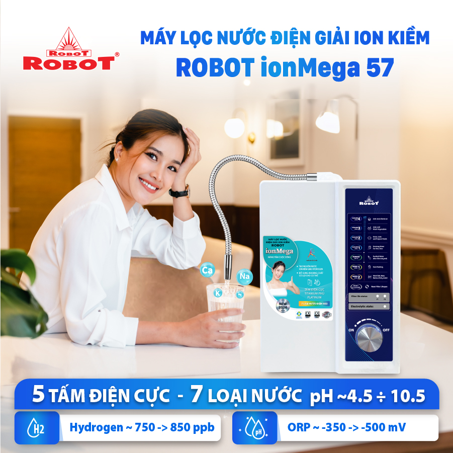 Máy Lọc Nước Điện Giải Ion Kiềm ROBOT ionMega 57 Dòng Máy Cơ - Hàng Chính Hãng