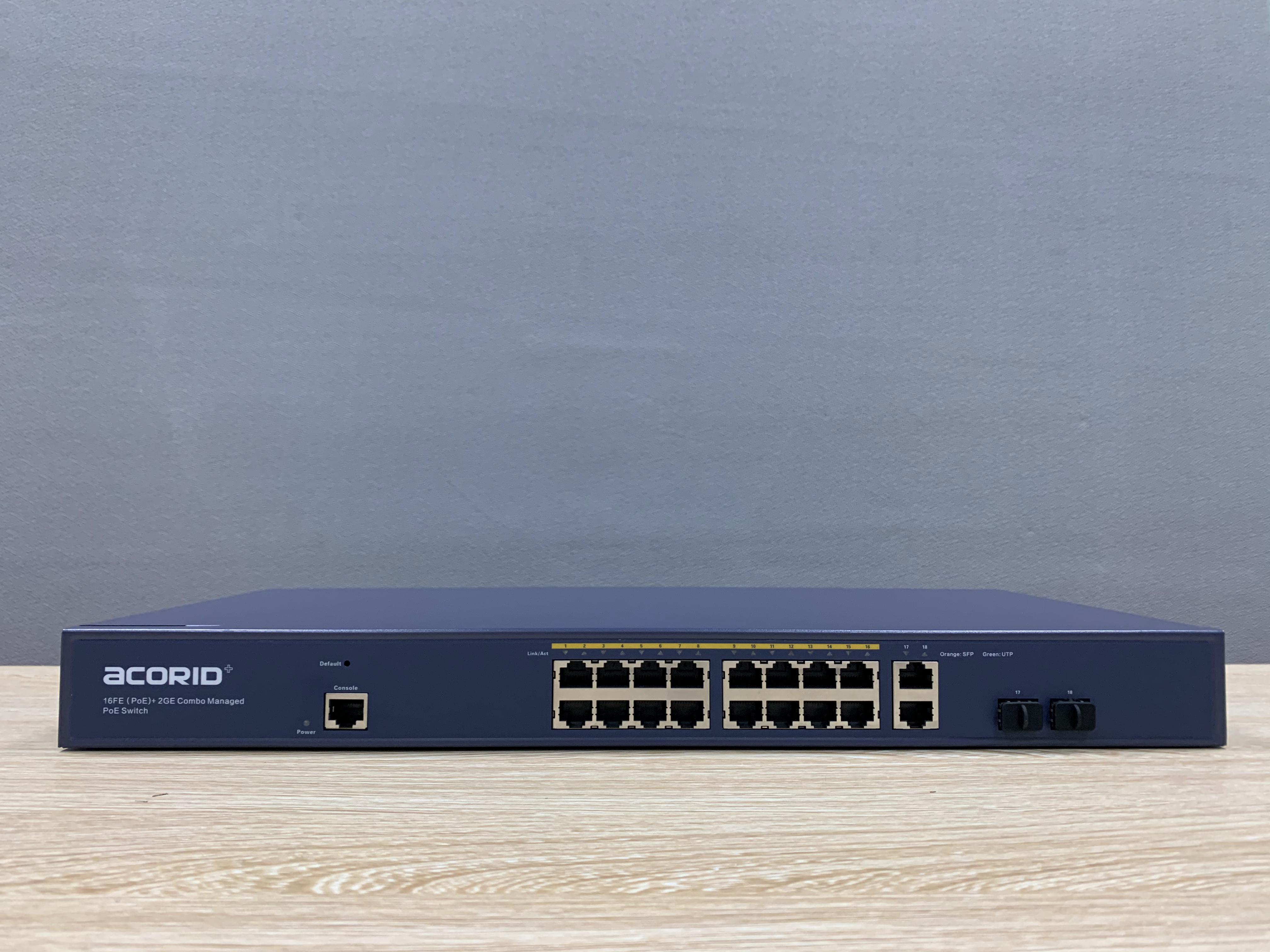 Switch Managed 16 cổng 100Mbqs PoE,  Acorid LS7700-16P2C, 2 GE+ 2 SFP combo uplink, 1 console, chuẩn at, 150W - Hàng Nhập Khẩu