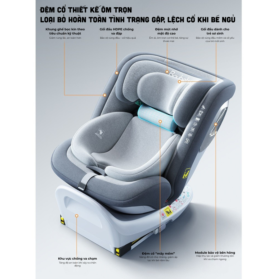 (Hàng Chính Hãng) Ghế Ngồi Ô Tô Cho Bé Có Khóa Chốt An Toàn i-Size/ADAC/ISOFIX Dành Cho Từ Sơ Sinh Đến 12 Tuổi Baybetss